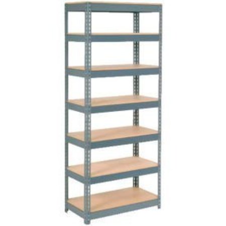 GLOBAL EQUIPMENT Extra Heavy Duty Shelving 36"W x 24"D x 96"H With 7 Shelves, Wood Deck, Gry 255588